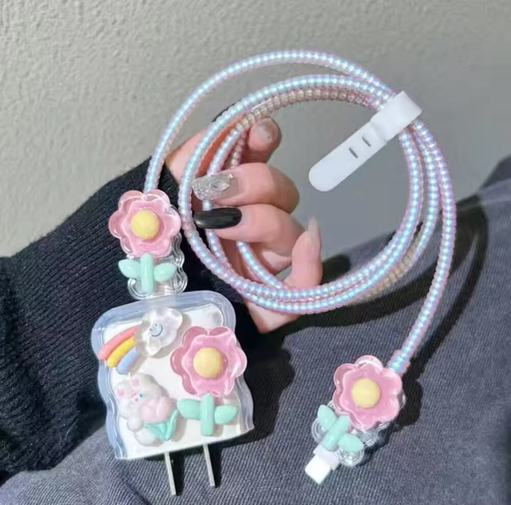 Pink Flowers iPhone Charger Protector P08